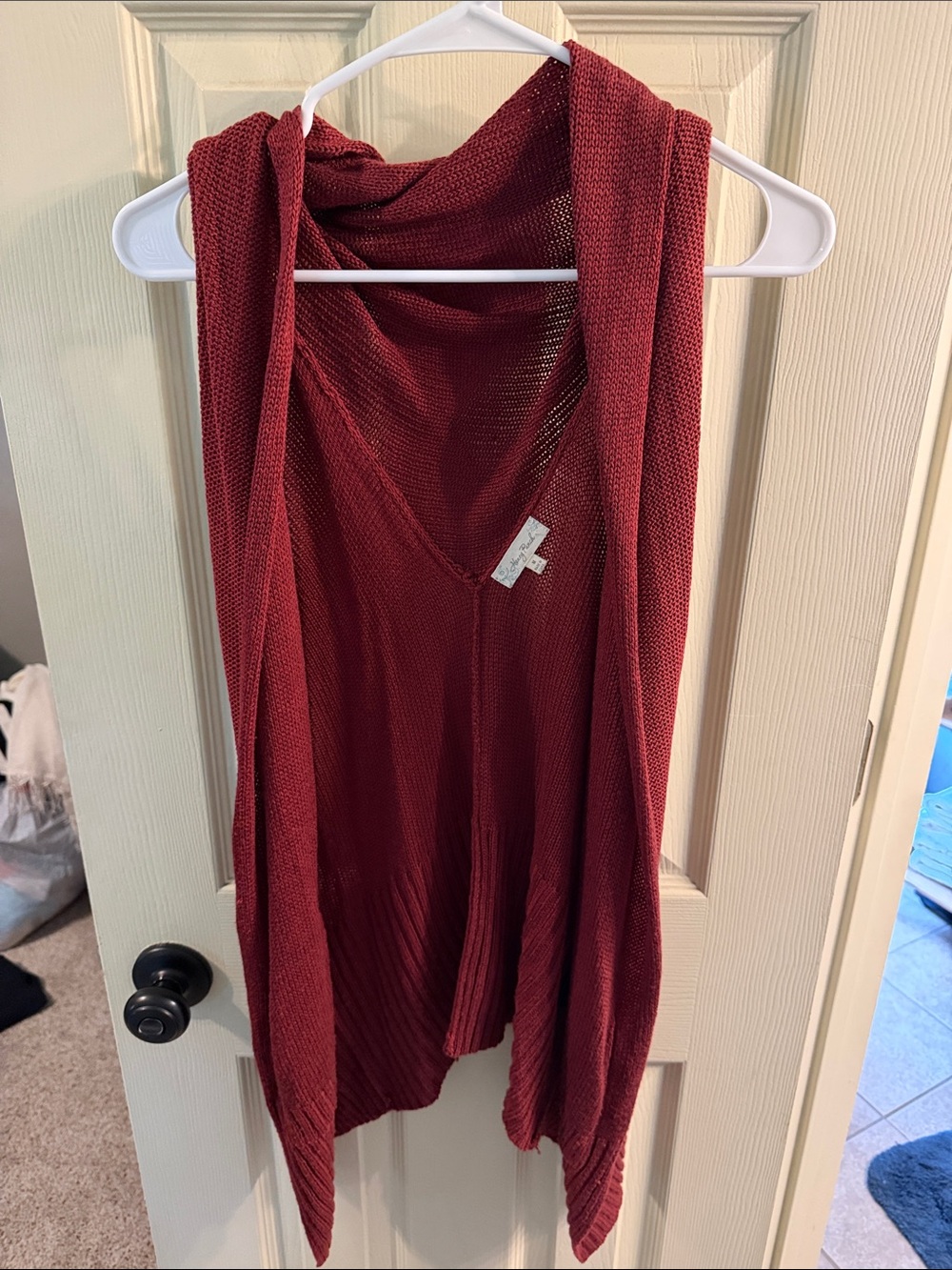Honey Punch Maroon Open Front Knit Vest